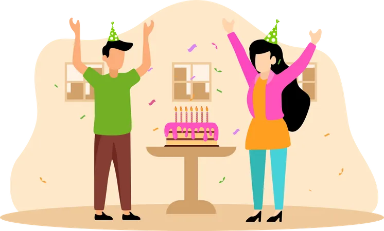 Amis faisant une fête d'anniversaire  Illustration