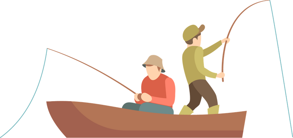 Amis faisant de la pêche en bateau  Illustration