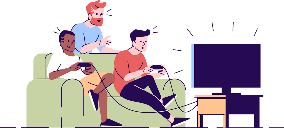 Amis masculins jouant à un jeu vidéo  Illustration