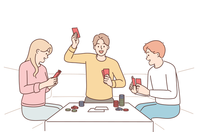 Amis jouant au jeu de cartes  Illustration