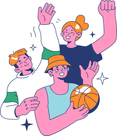 Amis jouant au basket  Illustration