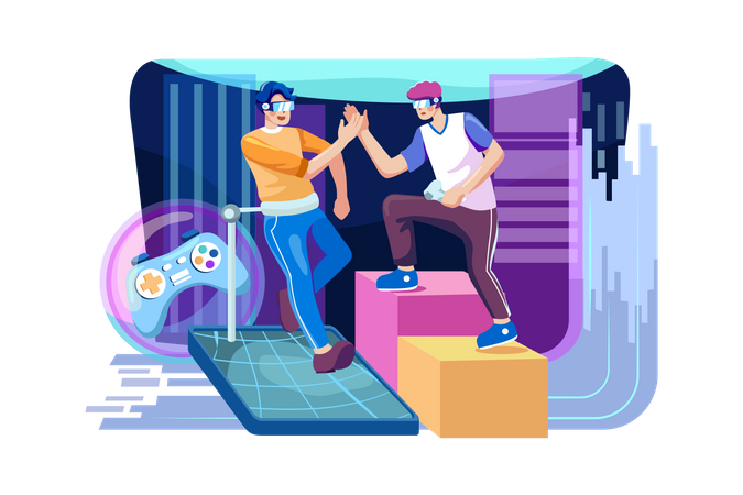 Amis jouant au jeu VR  Illustration