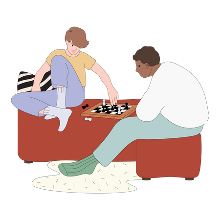 Amis jouant aux échecs  Illustration