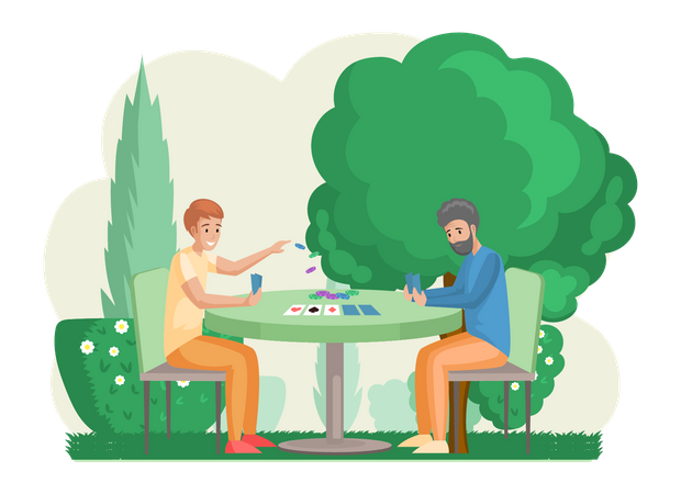 Amis jouant au jeu de cartes de société logique de stratégie  Illustration