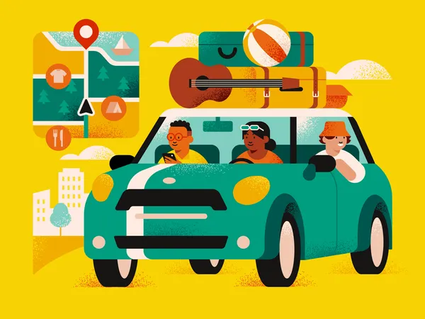 Amis partant en road trip  Illustration