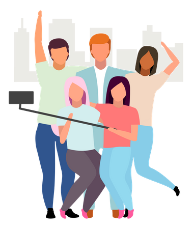 Amis prenant un selfie  Illustration