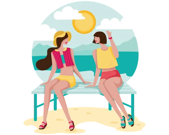 Amis profitant de la plage  Illustration