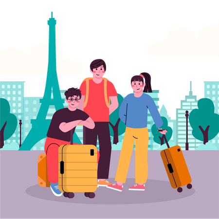 Amis profitant de vacances dans la ville de Paris  Illustration