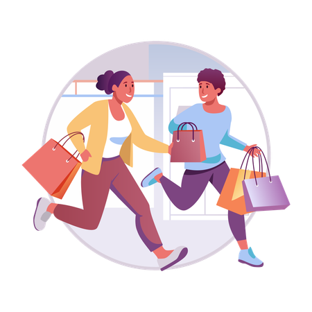 Amis faisant du shopping ensemble  Illustration