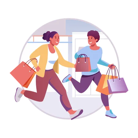 Amis faisant du shopping ensemble  Illustration