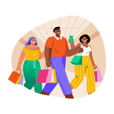 Amis faisant du shopping ensemble  Illustration