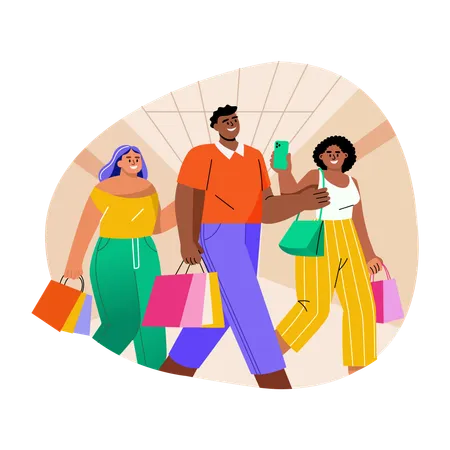 Amis faisant du shopping ensemble  Illustration