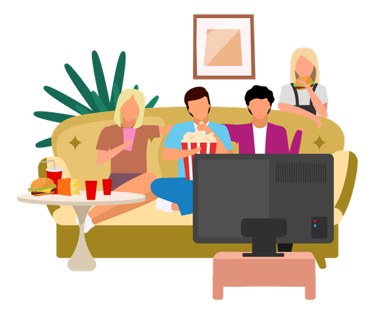 Amis regardant la télévision  Illustration