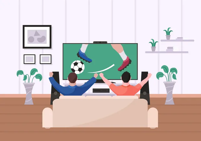 Amis regardant le football  Illustration