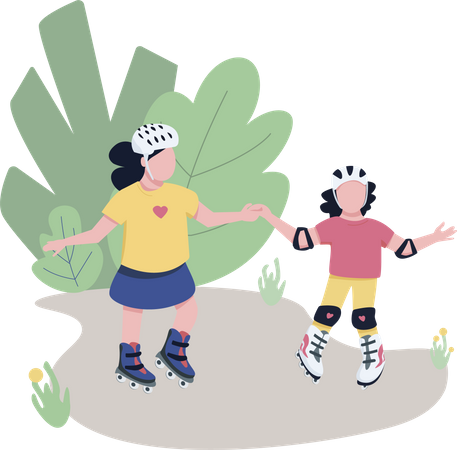 Amis, faire du roller dans le parc  Illustration