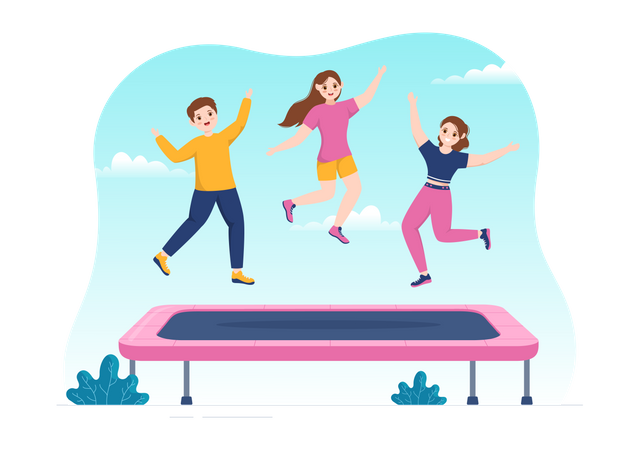 Amis sautant sur le trampoline  Illustration