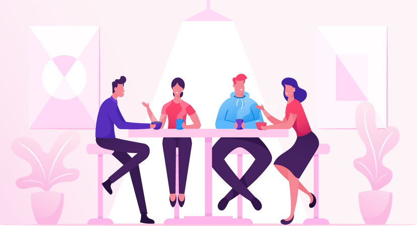 Amis se réunissant au café  Illustration
