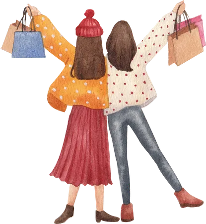 Amis, faire du shopping  Illustration