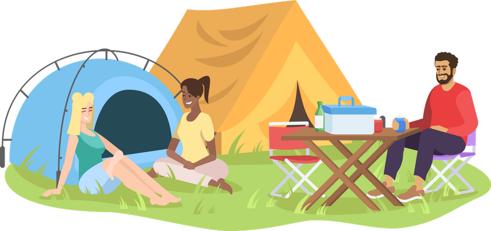 Amis en camping  Illustration