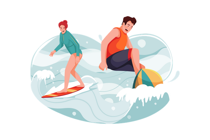 Amis surfant  Illustration