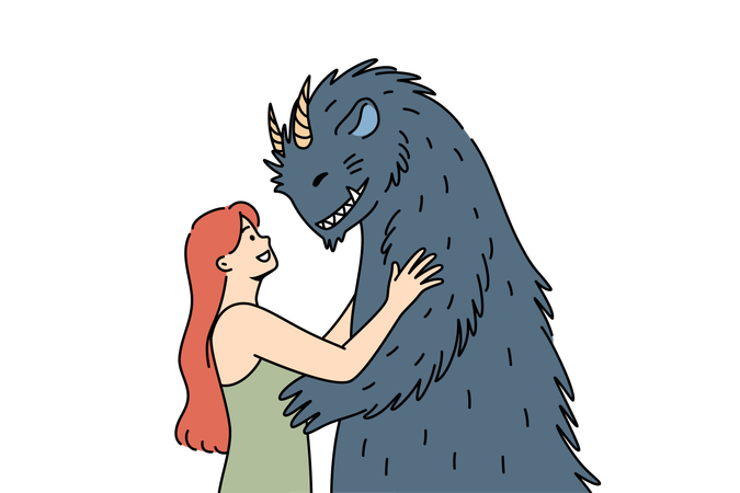Amor, beleza, mulher e fera, de conto de fadas infantil, para relacionamento próximo com lobisomem  Ilustração