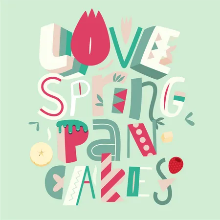 Composicao De Letras Love Spring Pancakes No Fundo Azul Claro Ilustração