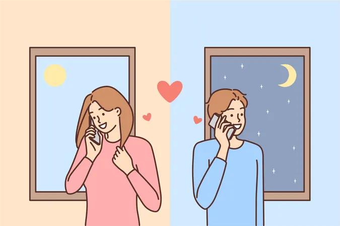 Amor pareja hablando por móvil  Ilustración