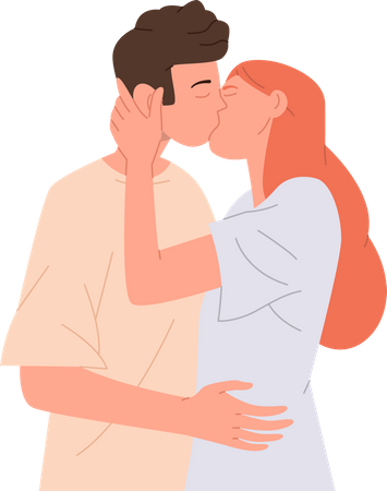 Amante pareja joven besándose y abrazándose con pasión  Ilustración