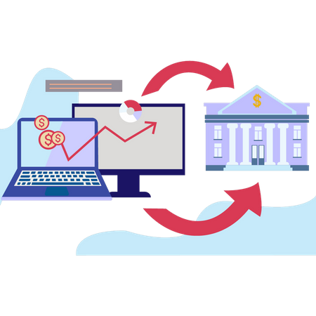 Amount is transferred to the online bank  Illustration