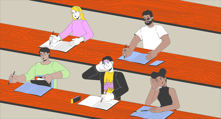 Salle de cours avec étudiants  Illustration