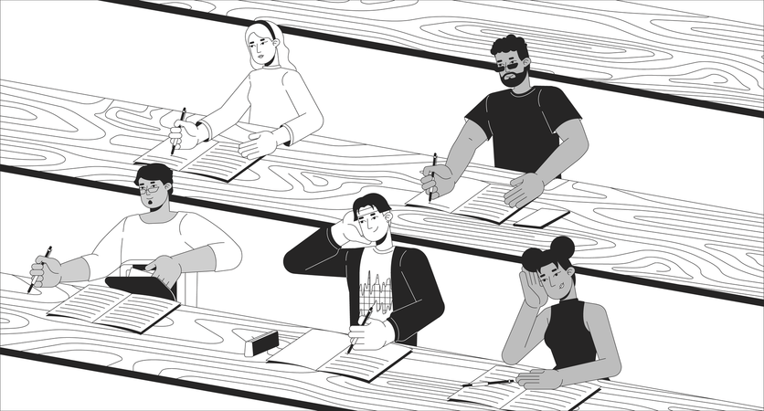 Salle de cours avec étudiants  Illustration