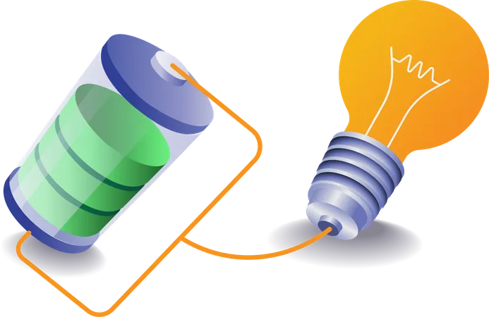 L'ampoule brille grâce à la batterie  Illustration