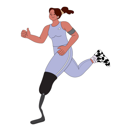 Amputated woman running in race  Illustration