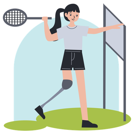 Amputee girl athlete playing badminton  Illustration