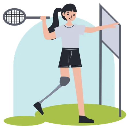 Amputee girl athlete playing badminton  Illustration