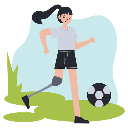 Amputee girl athlete playing soccer  Illustration