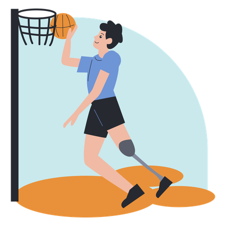 Amputee man athlete playing basketball  Illustration