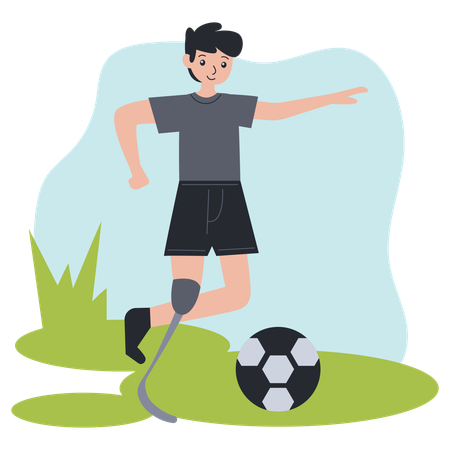 Amputee man athlete playing soccer  Illustration