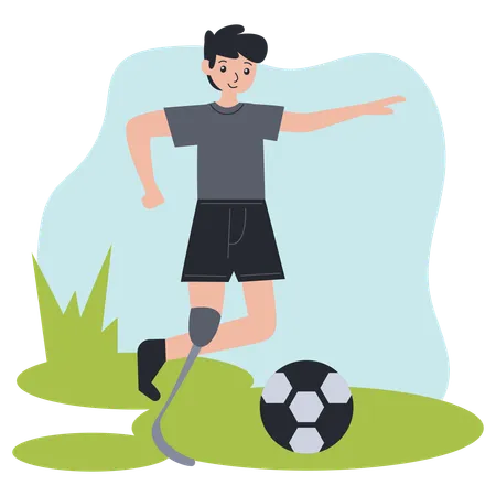 Amputee man athlete playing soccer  Illustration