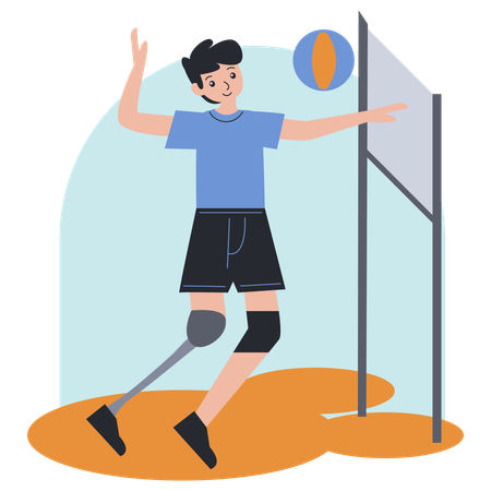 Amputee man athlete playing volleyball  Illustration