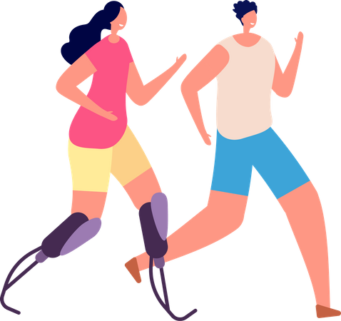 Amputee Woman Trying to Run with friend  Illustration