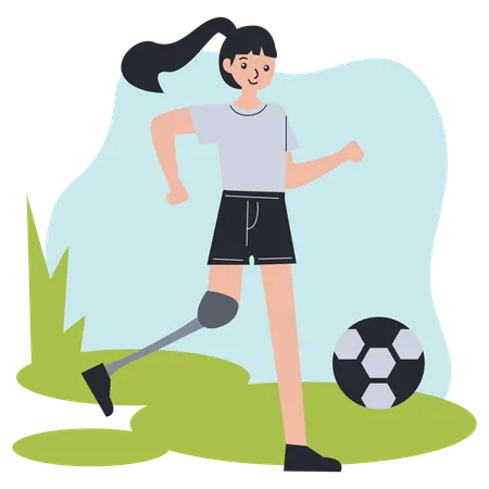 Amputierte Sportlerin spielt Fußball  Illustration