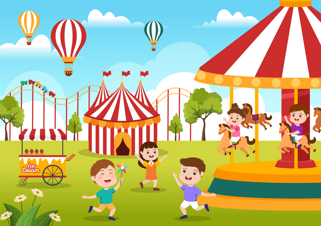 Amusement park with kids Illustration