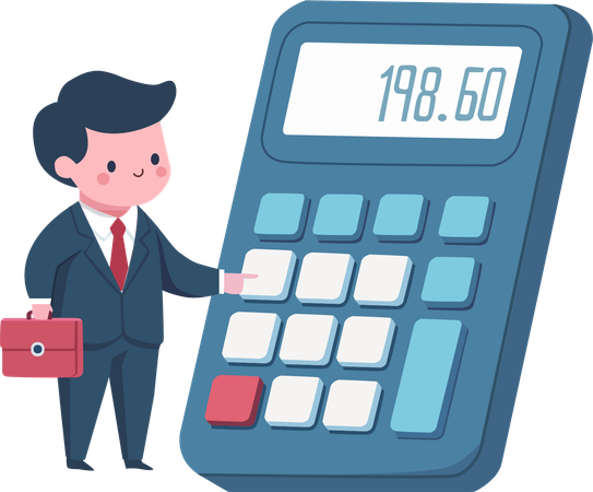 An accountant using a large calculator  Illustration