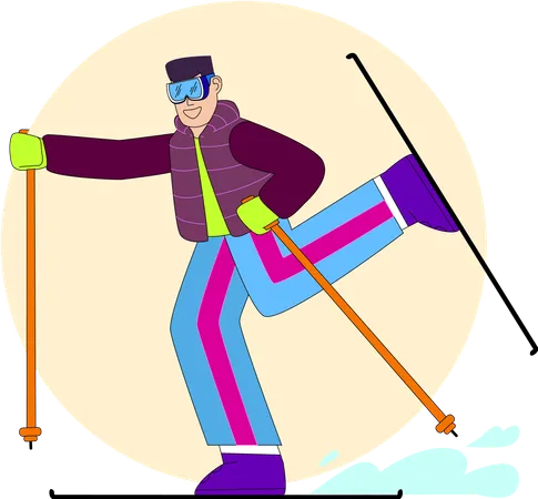 An Enthusiastic Skier Glides Down A Snowy Slope Fully Geared In Colorful Winter Attire Showcasing The Thrill Of Skiing Illustration