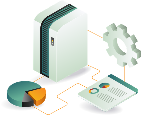 파이 차트와 그래프를 표시하는 서버 이미지  일러스트레이션