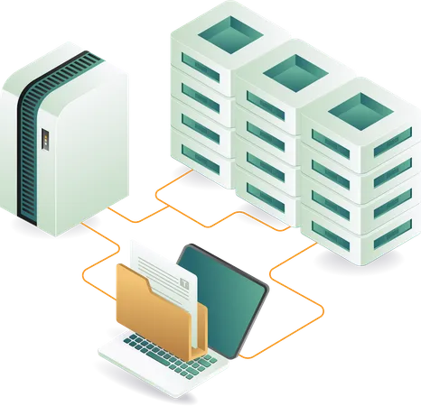 An image showing a laptop and server, symbolizing digital connectivity  Illustration