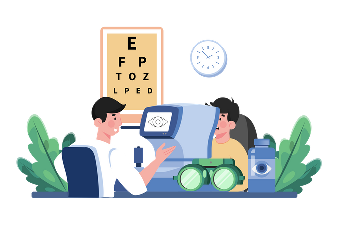 An Optometrist Performs Eye Exams To Patients  Illustration