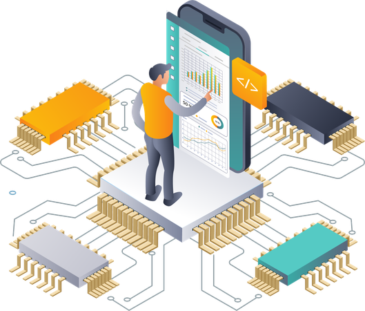 Analisando chips tecnológicos para insights de dados de rede  Ilustração