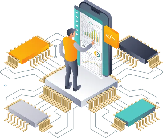 Analisando chips tecnológicos para insights de dados de rede  Ilustração